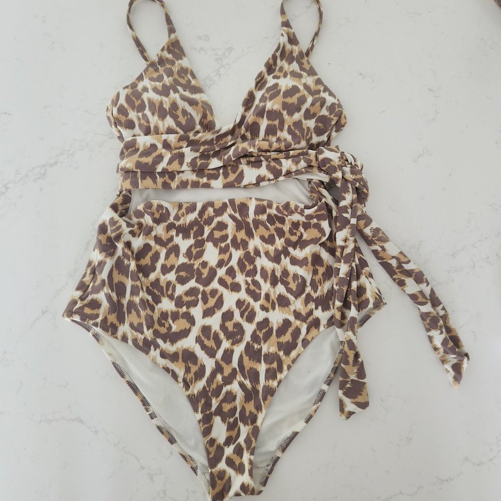 Aerie Leopard Wrap One Piece Swimsuit